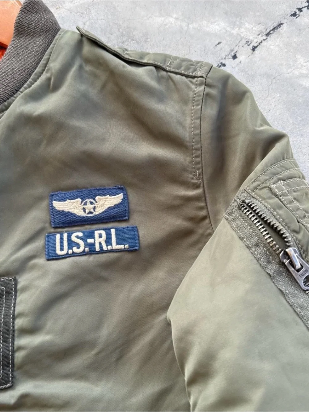 Polo Ralph Lauren US-RL Military Patch Flight Bomber Jacket Olive Green